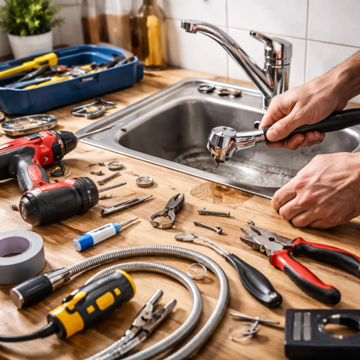Naprawa cieknącej baterii kuchennej przy zlewie – narzędzia i szybka naprawa zamiast wymiany