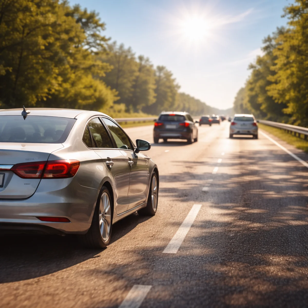 Samochody jadące drogą w upalny letni dzień – klimatyzacja a spalanie paliwa