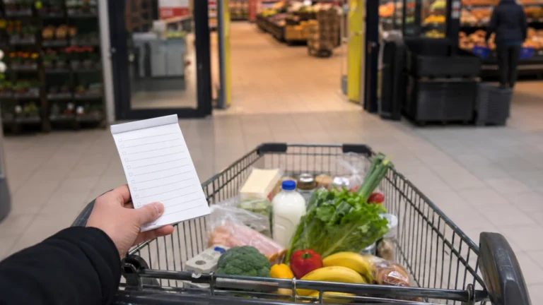 Wózek z zaplanowanymi zakupami spożywczymi na cały tydzień